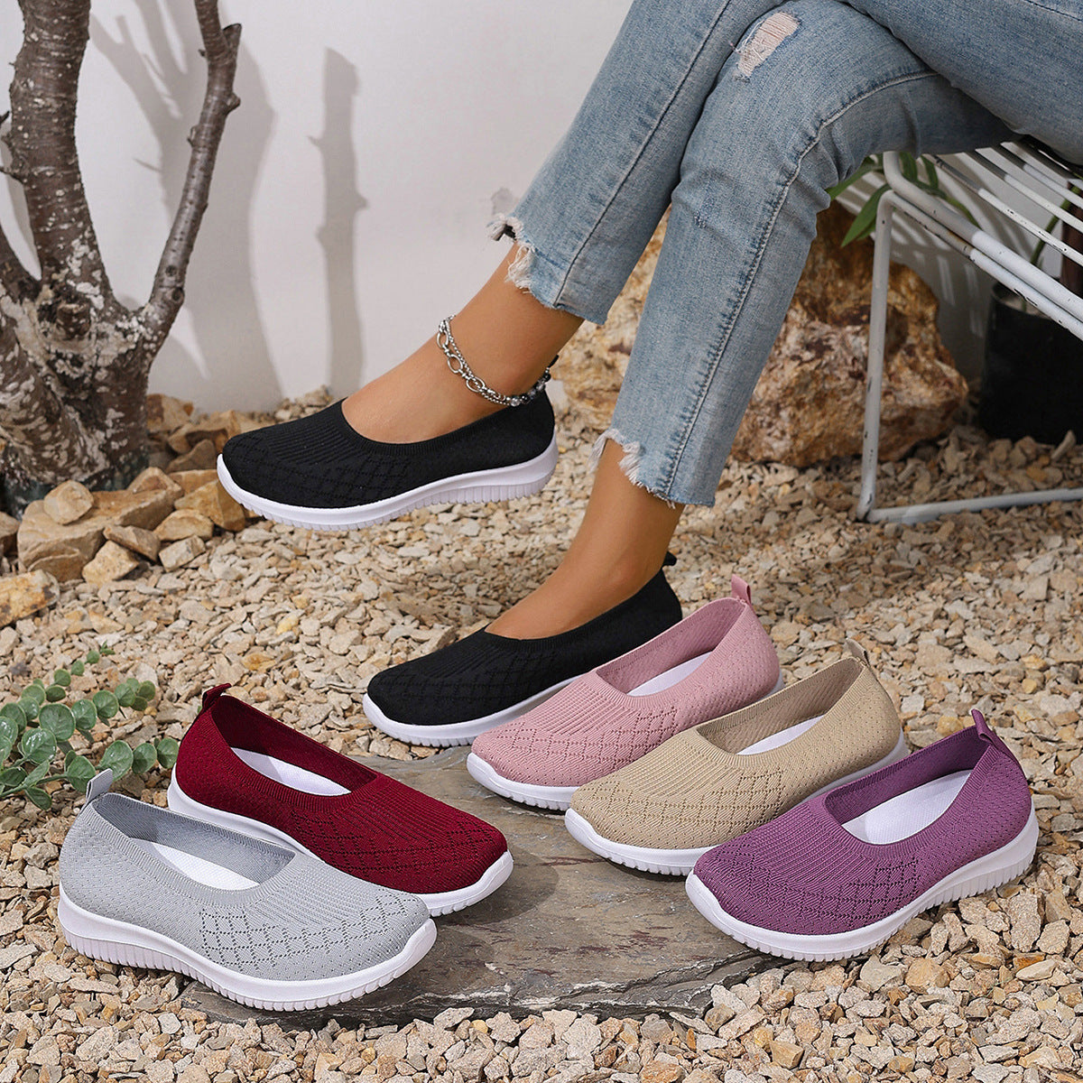 Damskie buty wsuwane z siateczką